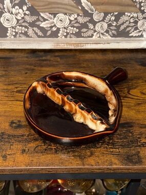 vintage Pfaltzgraff brown drip glaze ceramic ashtray with a handle Mid Century